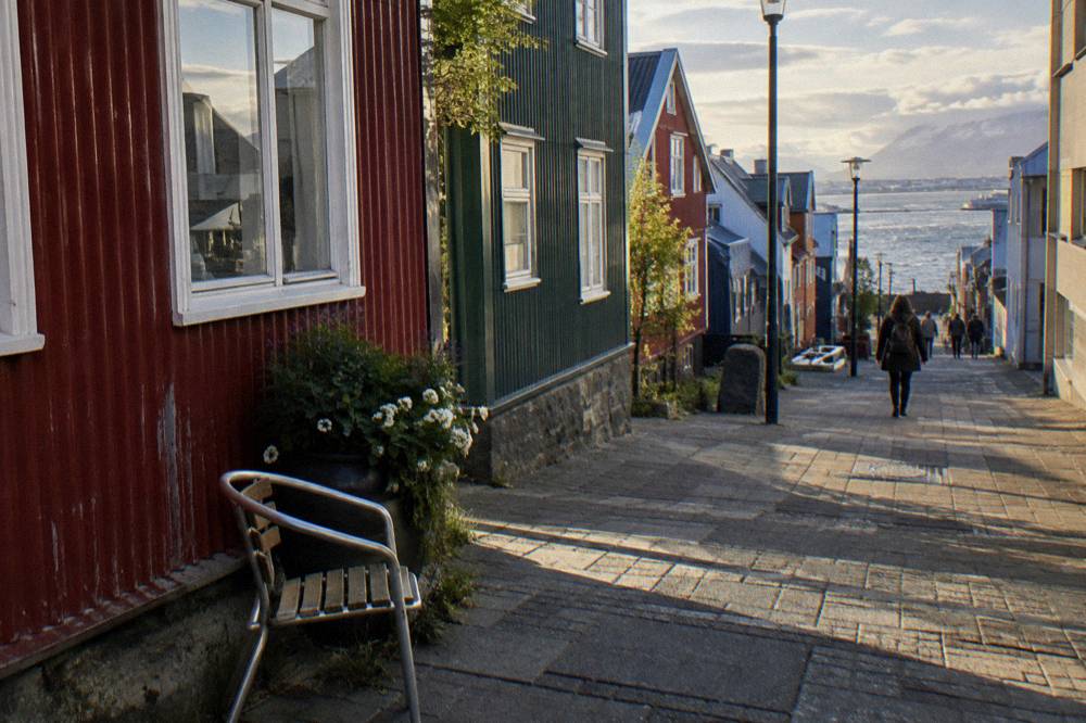 Colourful corrugated iron houses on a quiet Reykjavik street near the city centre