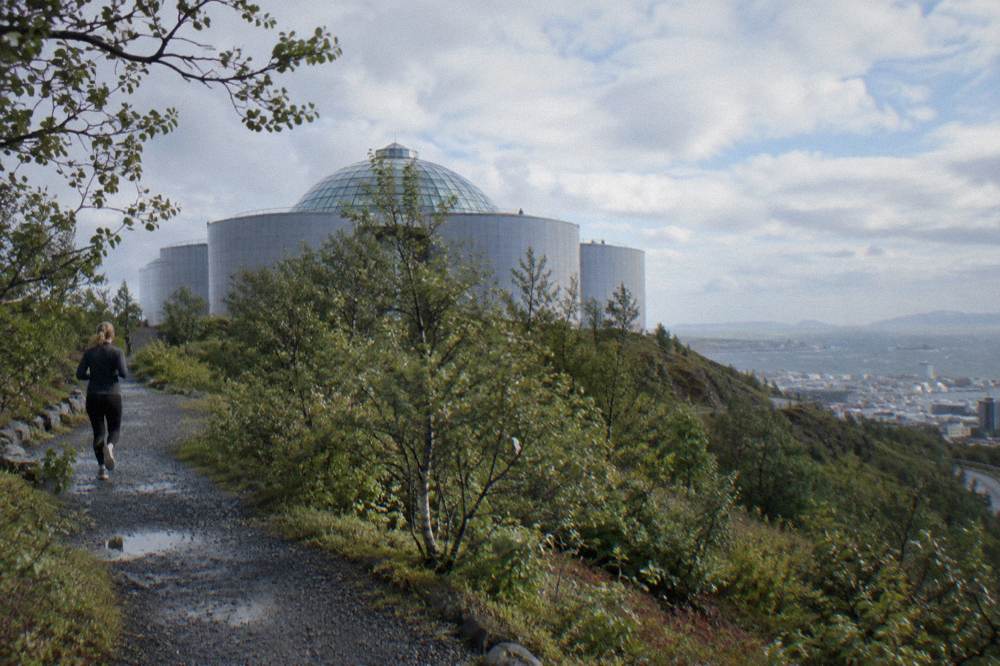 Perlan museum building with its glass dome on Oskjuhlid hill above Reykjavik