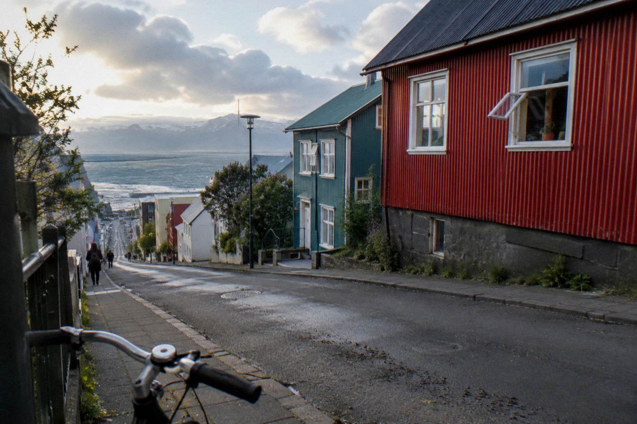 Colourful corrugated iron houses on a quiet street in central Reykjavik